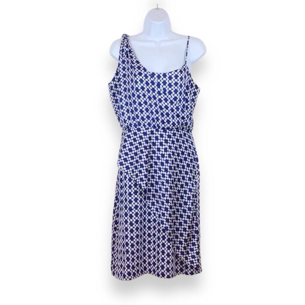 BANANA REPUBLIC Off Shoulder Asymmetric Blue & White Chiffon Dress XS